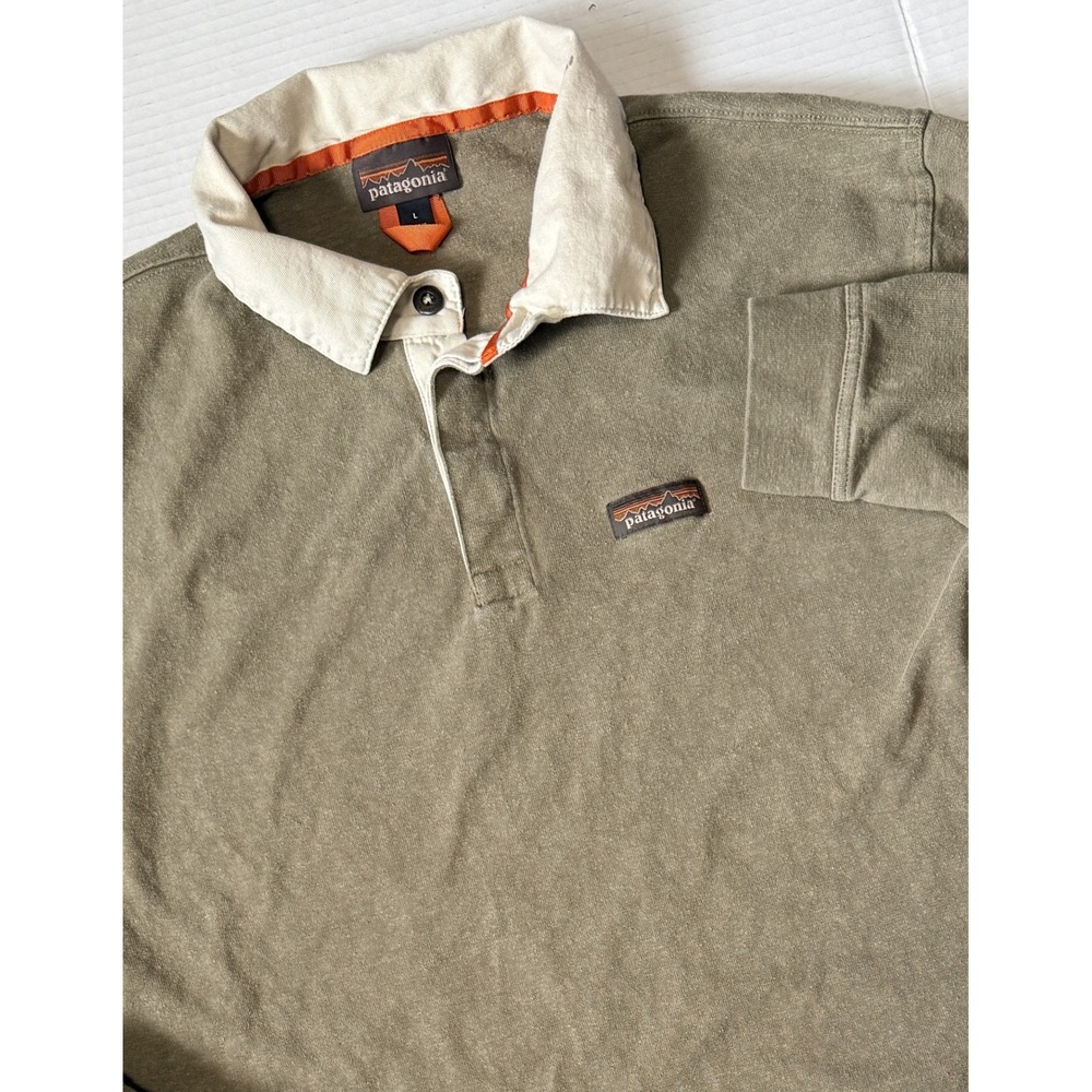 PATAGONIA - Men's Rugby Shirt - Green Brown Hemp Cotton Blend Long Sleeve- Large